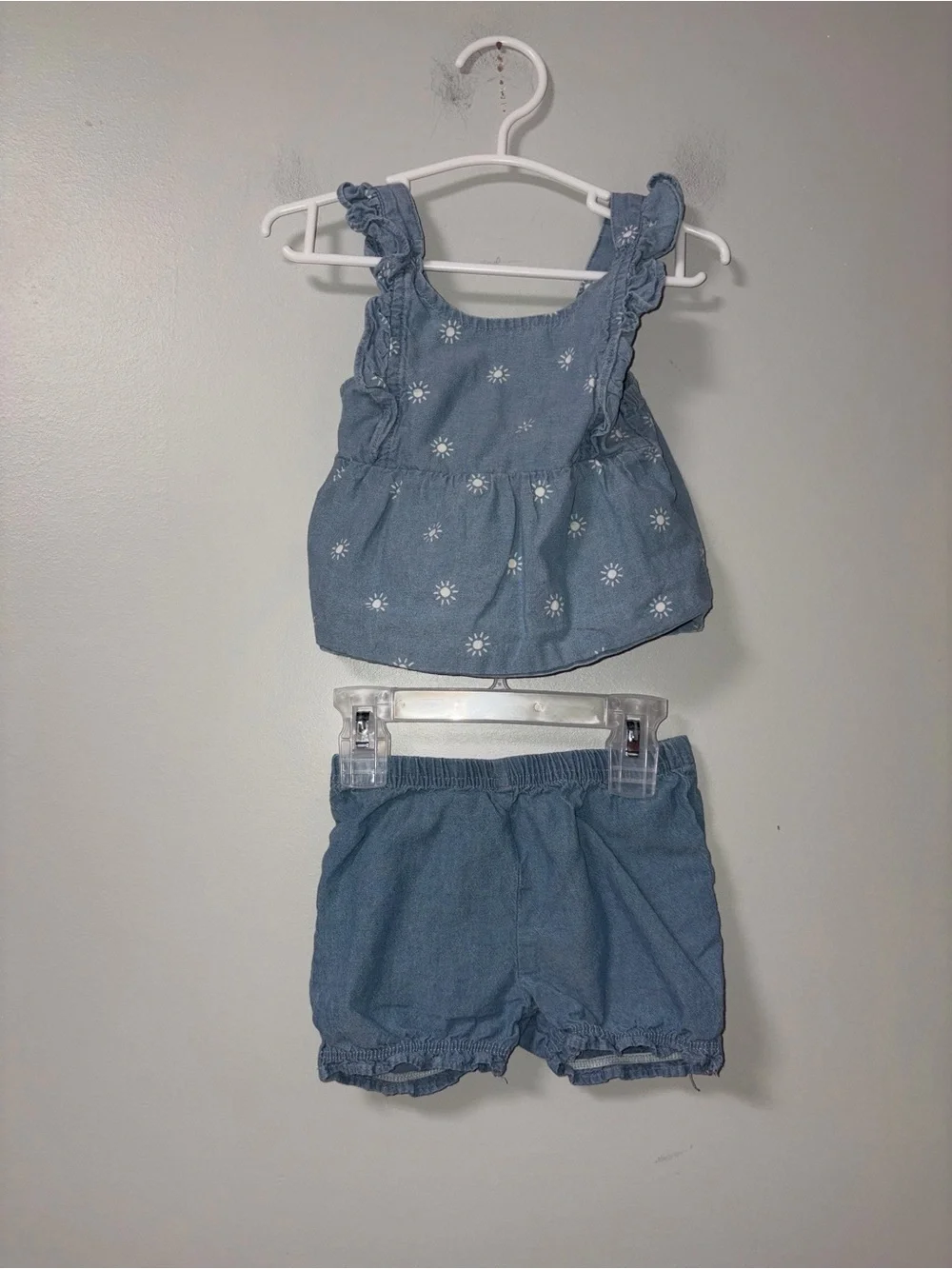 Carters Blue Sun Tank Shorts Set Denim Chambray Girls 12M